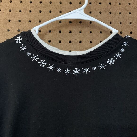 VTG Christmas Sweater Pullover Sweatshirt Black Embroidered Woodland Cabin Xl - Picture 3 of 8